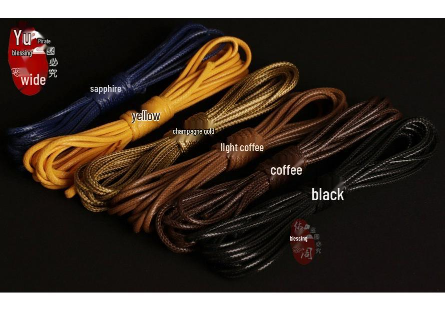 Korean Waxed Leather Cord Unisex Jade Pendant Lanyard Necklace - Red Black Weaving Thread