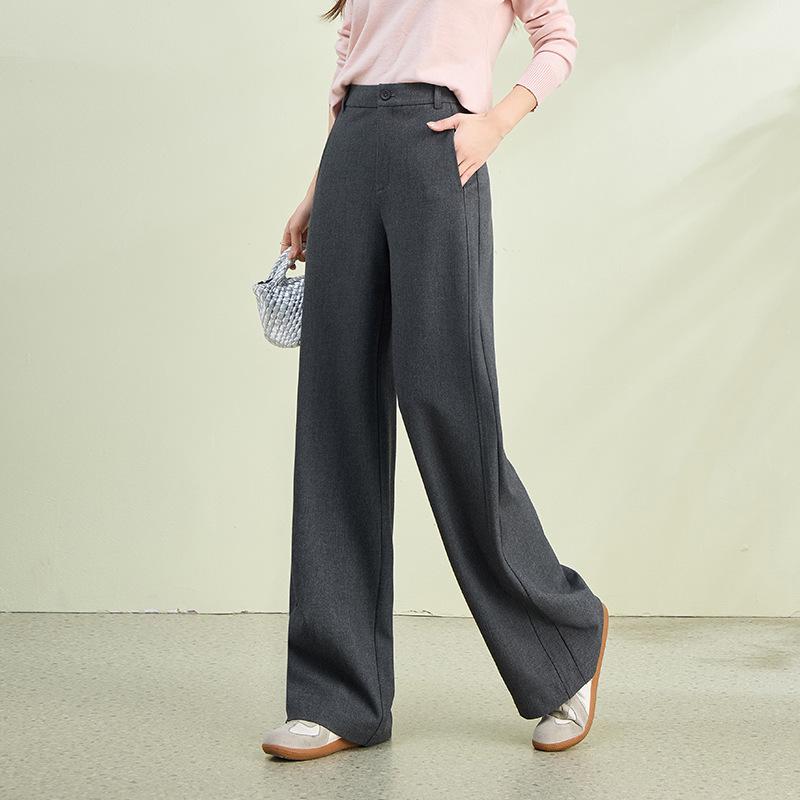 2026 Spring Collection Women's High-Waisted Slim Wide-Leg Pants - Sheep Wool Lyocell Blend, Draped Design, Versatile for Commute