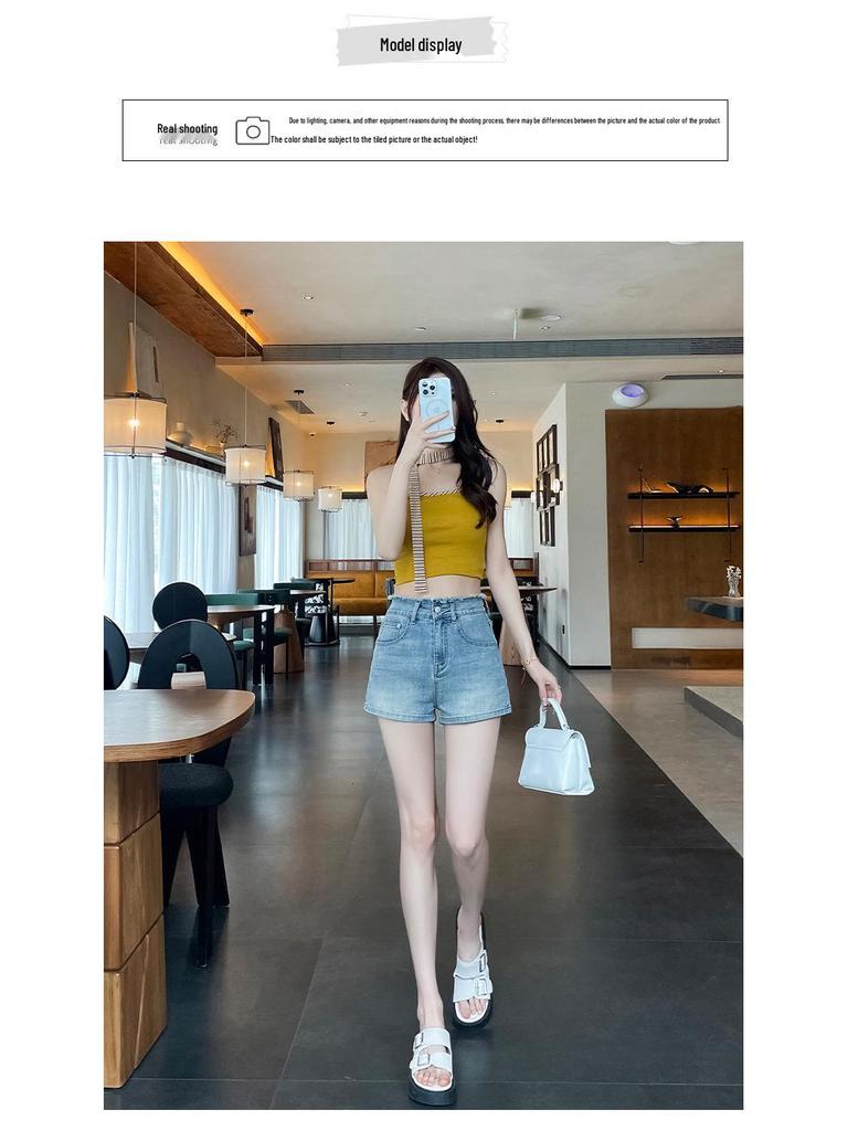Sweet & Spicy Age-Defying Slim-Fit High-Waisted Denim Shorts with Bowknot Embroidery, Trendy A-Line Summer Straight-Leg Hot Pants for Women