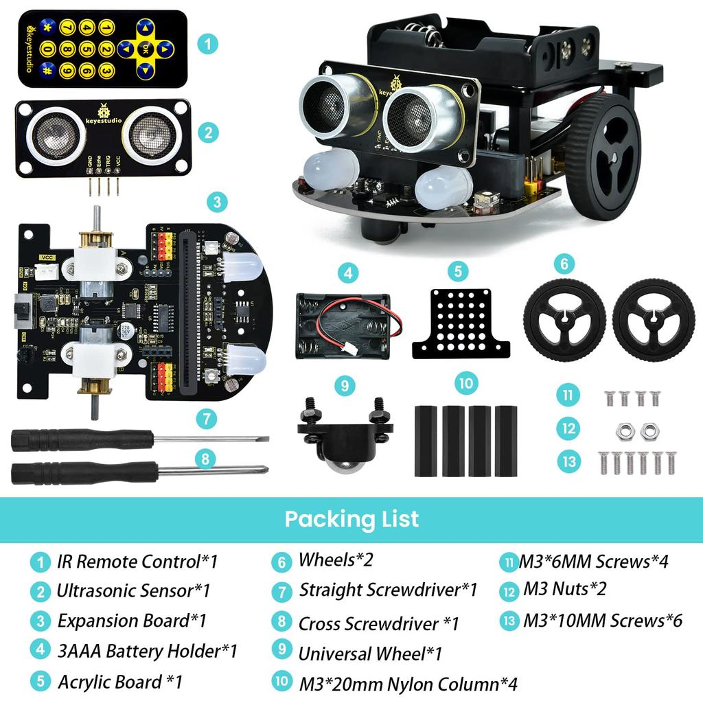 KEYESTUDIO Micro:bit V2 Robot Starter Kit (without micro:bit) for Makecode and Python
