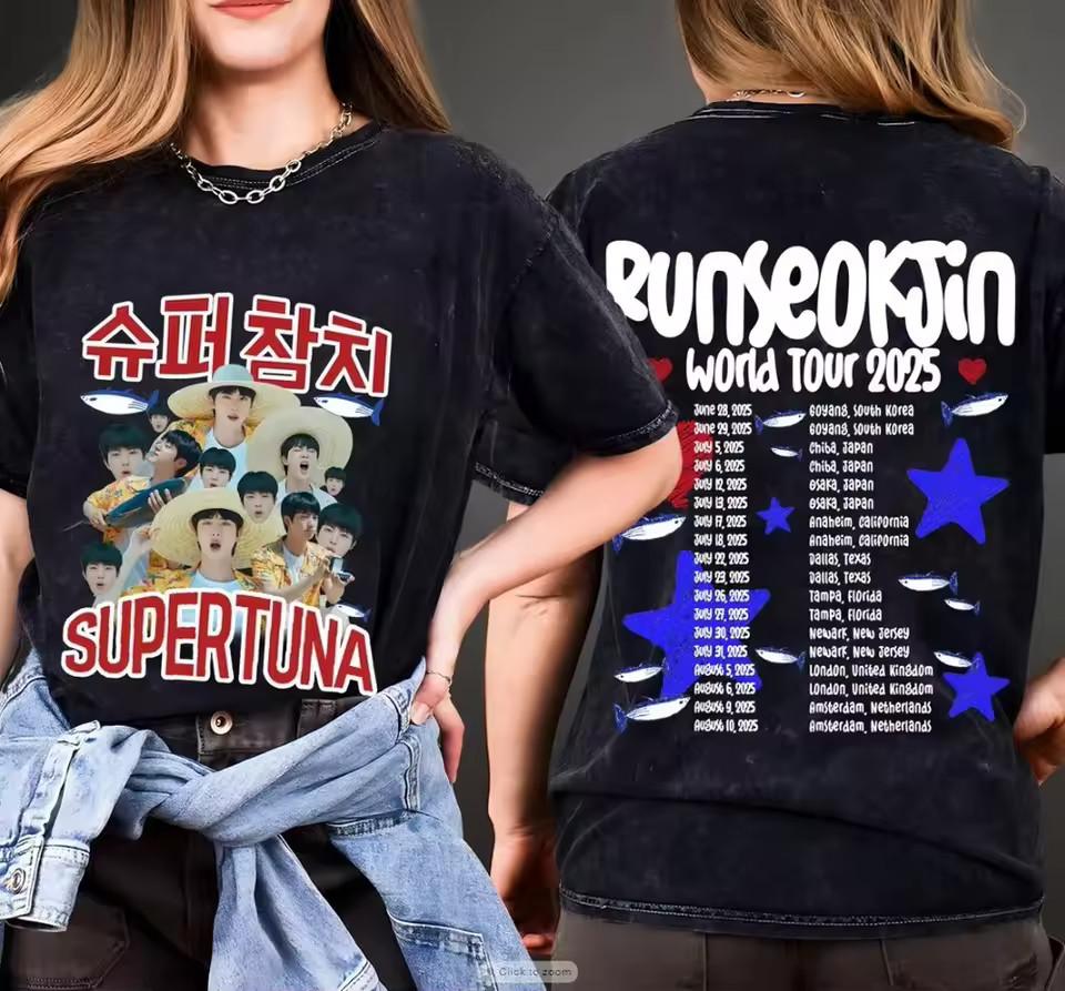 

Retro Jin Super Tuna Shirt Run Seokjin Tour 2025 Tracklist Washed Gift S3XL Unisex T-Shirt S