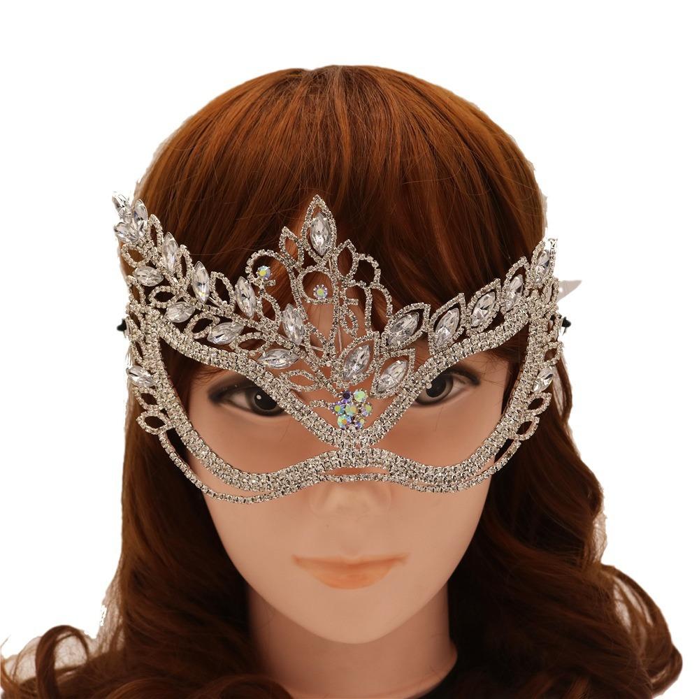 New Halloween Dance Half-Face Mask, Performance Blindfold, Party Party Mask, Rhinestone Alloy Leaf-Shaped Crown