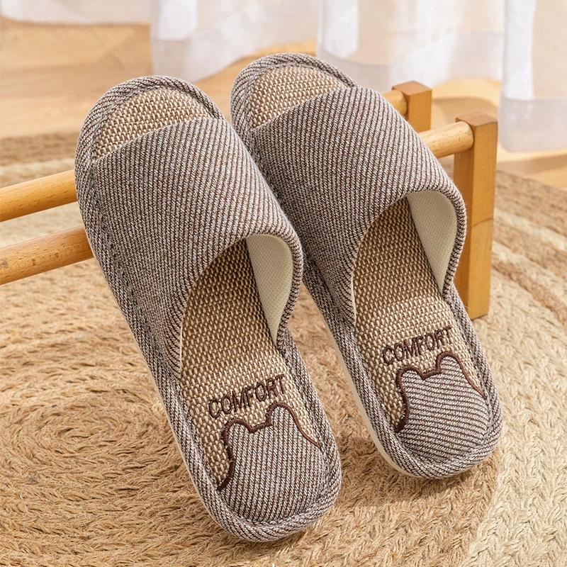 Breathable Cotton-Linen Indoor Slippers for Men & Women – Non-Slip Soft Sole Sweat-Absorbent Silent All-Season Comfort