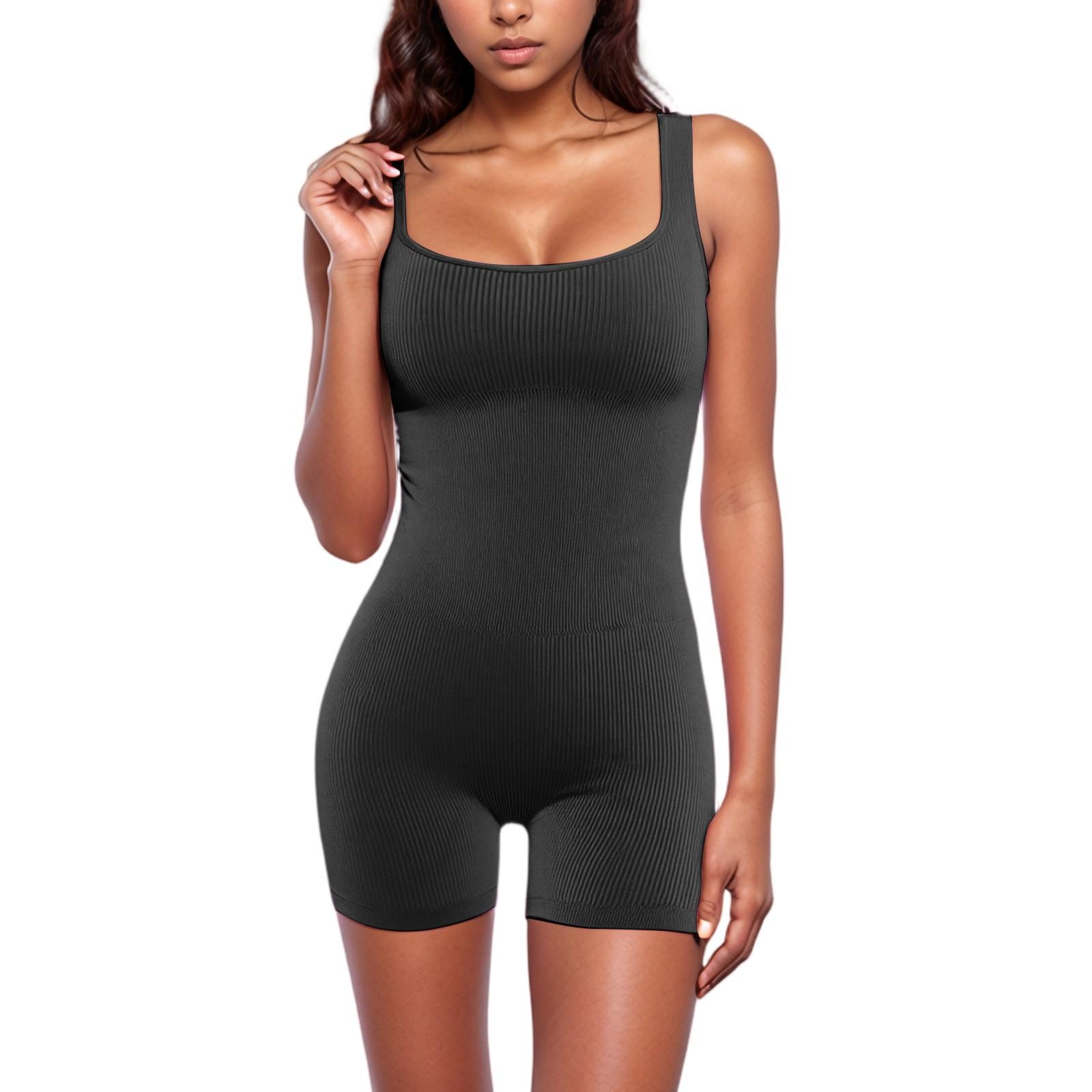 

Женский комбинезон без рукавов с квадратным вырезом и подъемом бедер, облегающий сексуальный комбинезон с шортами M чёрный