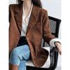 Autumn New Women Caramel Brown Corduroy Shoulder Blazers Popular Neapolitan High-Grade Small Suit