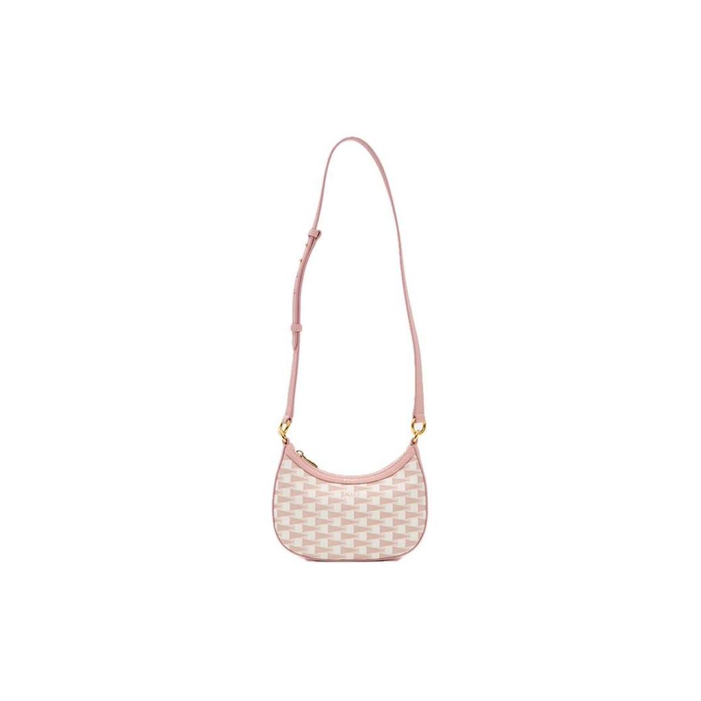 Bally Vintage Floral Zipper Closure Leather Crescent Bag Women Handbags Pink 6307413