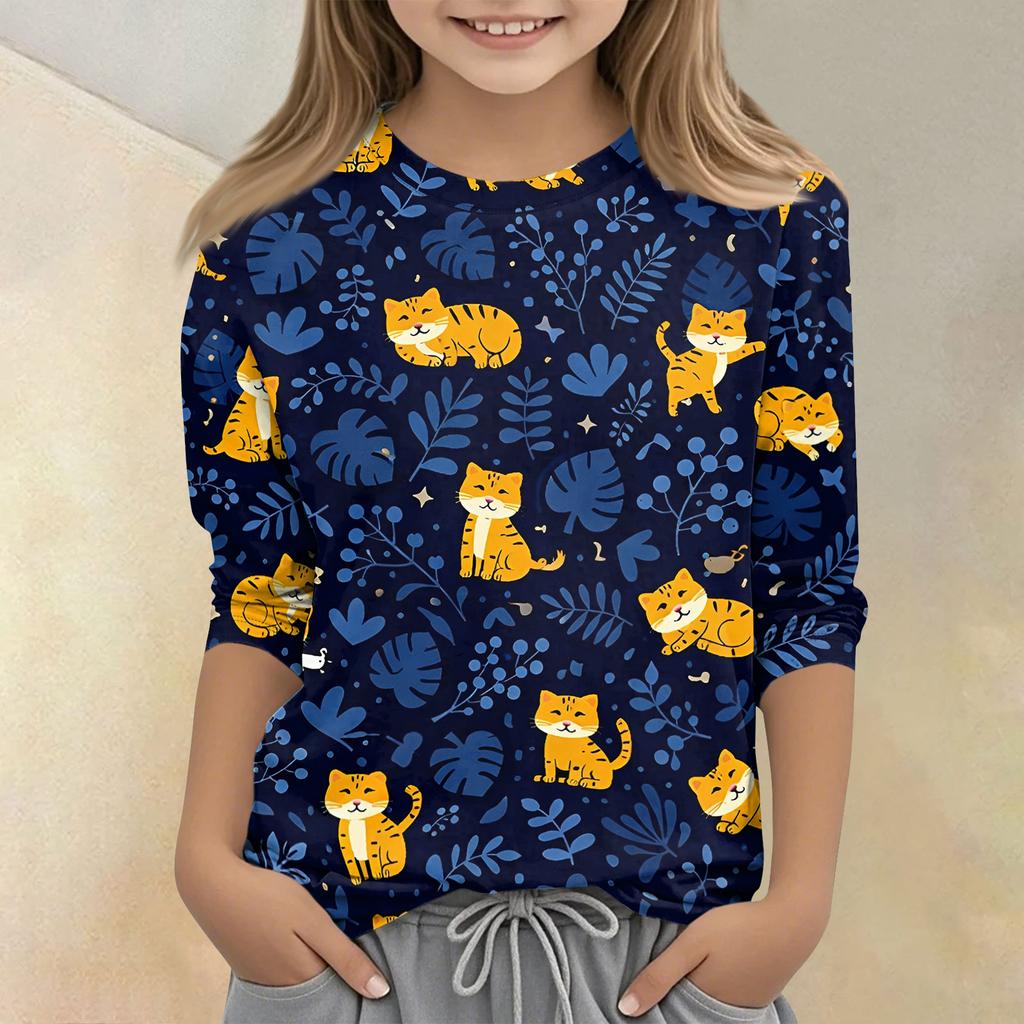 Children's Printed Round Neck Seven Quarter Sleeve Casual T-shirt