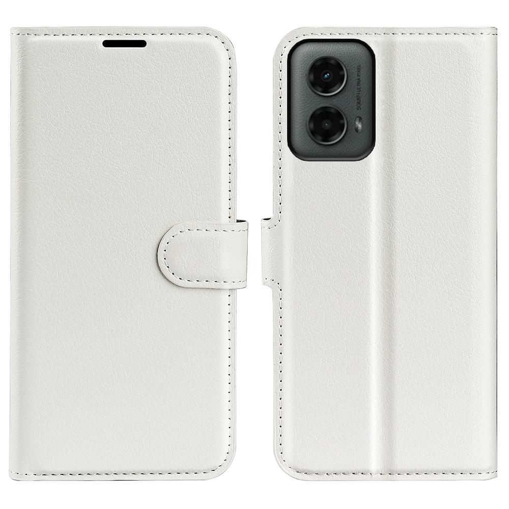 

For Motorola Moto G 5G (2024) Case Litchi Texture Leather Phone Cover Stand Card Slots White