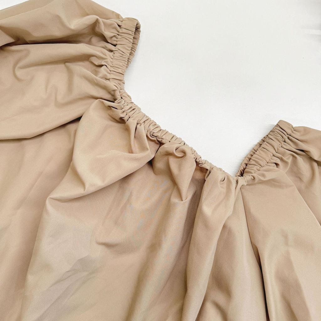 Seksowna sukienka khaki z odkrytymi ramionami i bufiastymi rękawami, modna krótka sukienka dla kobiet