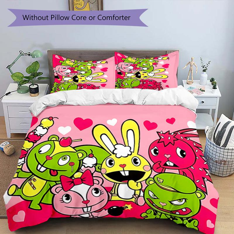 3pcs Happy Tree Friends3 pattern bedding set duvet cover set includes duvet cover &pillowcases, perfect all season bedroom decoration & gift