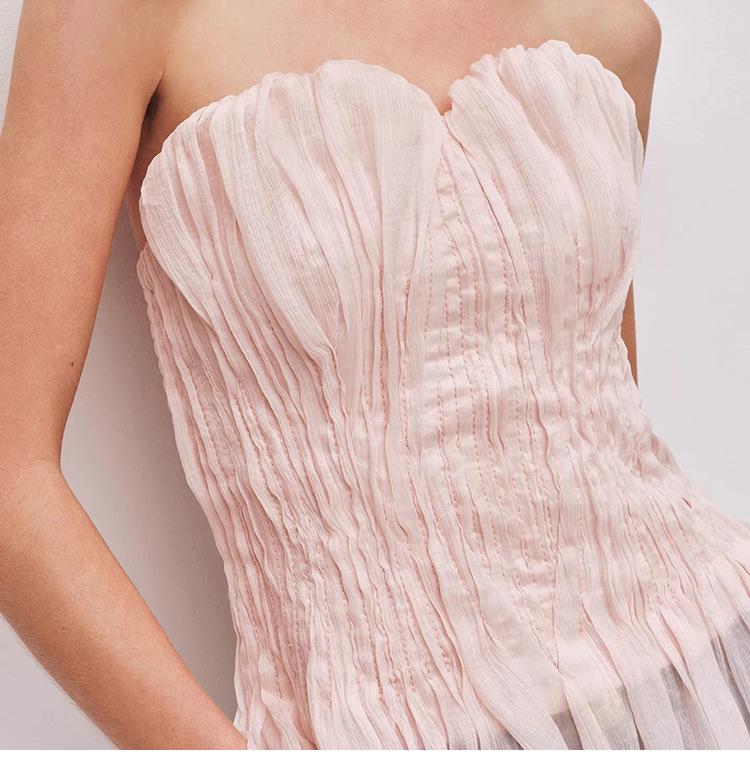 Pink Strapless Ruched Waist Vest - French Sweet Style, Stunning One-Shoulder Design