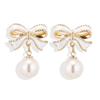 Black and Red Imitation Pearl Bow Drop Earrings for Women Geometric Wedding Party Pain… More