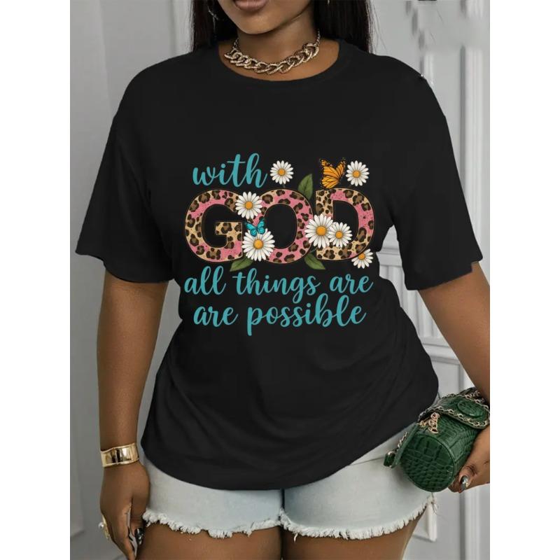 All Things Are Possible - Printed, Round-neck Short-sleeved T-shirt | Spring/Summer Casual Top, Machine Washable, Transparent, Slim Fit Design