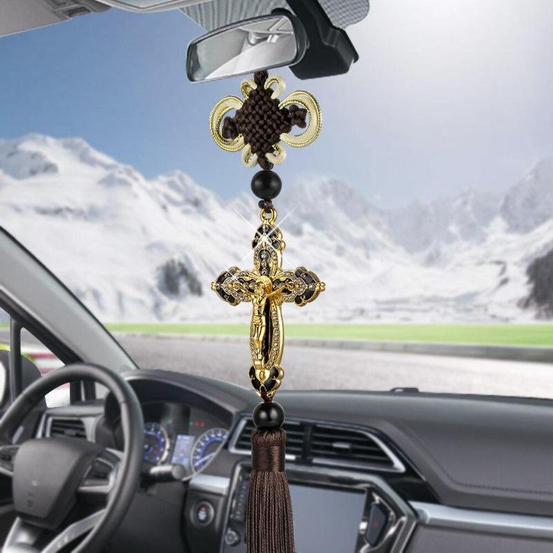 1Pc Metal Diamond Cross Jesus Christian Religious  Auto Car Styling Accessories Car Pendant  Car Rearview Mirror Ornaments Hanging