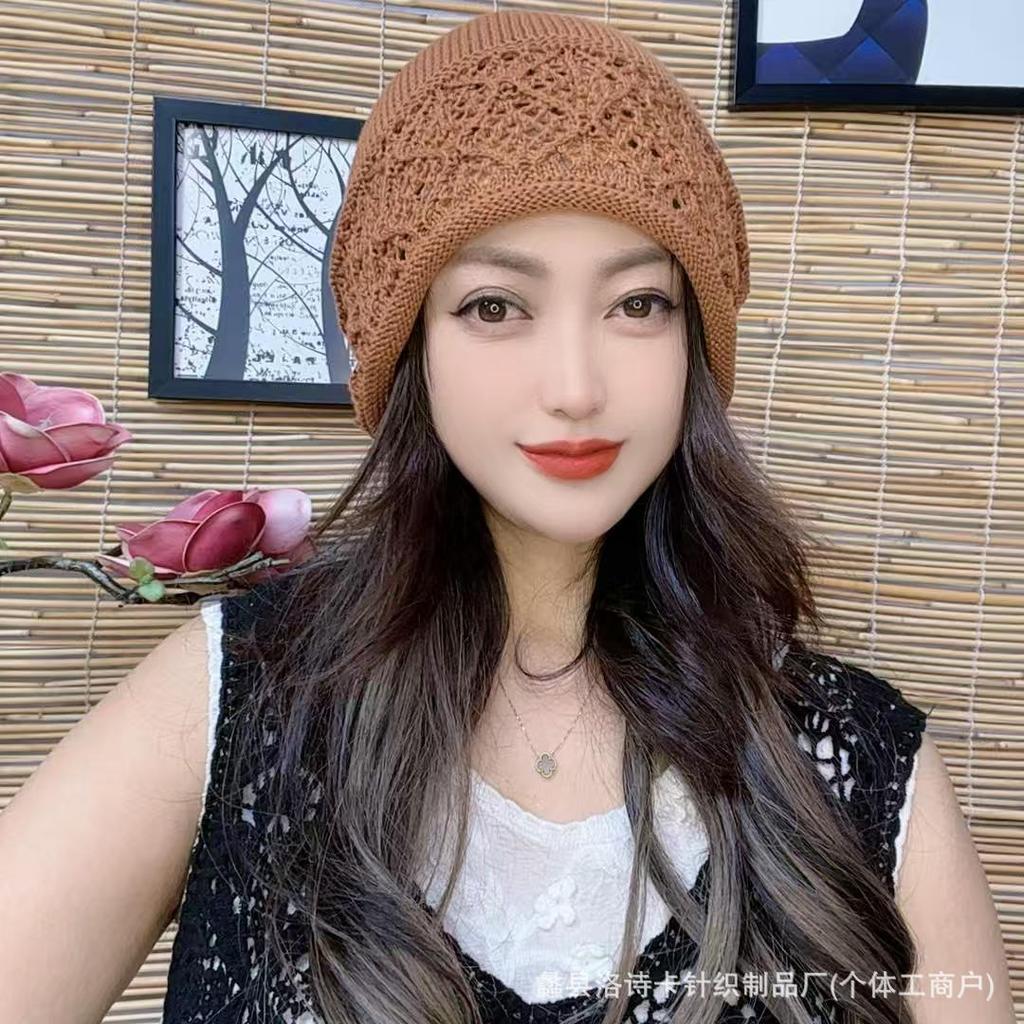 Handmade crochet fashionable warm bald hat autumn and winter thickened hat women's new ethnic style knitted wool stacking hat