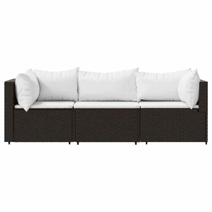 VidaXL Garden Lounge Set 3 Pcs with Brown Wicker Cushions, Outdoor Lounge Set, Furniture Set 319750