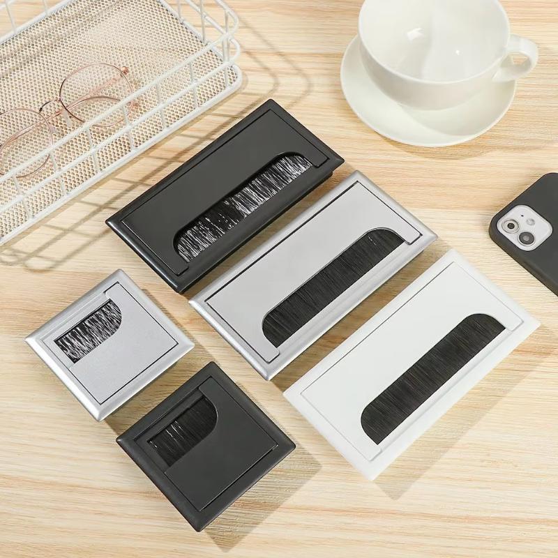Plastic Desk Cable Grommet With Dustproof Brush And Flip Cover For Office Home Desktop Wire Management