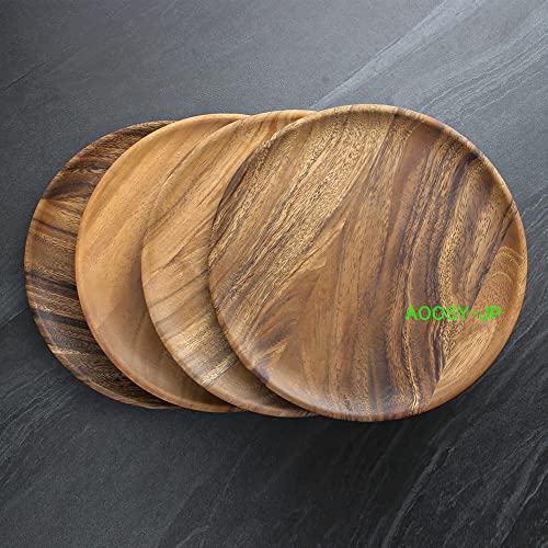 AOOSY Natural Wood Dinner Plates, Set of 4, 25cm Diameter, Large, Perfect for Curry, Pasta, Bread, Desserts, and Japanese Cuisine, Suitable for Commer