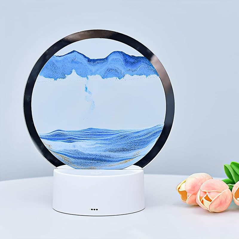 Dnil Moving Sand Art Lamp, 3D Moving Sand Art, Children's Desktop Art Toys, Quicksand Bedside Lamp, Creative Glass Sand Painting Colorful Night
