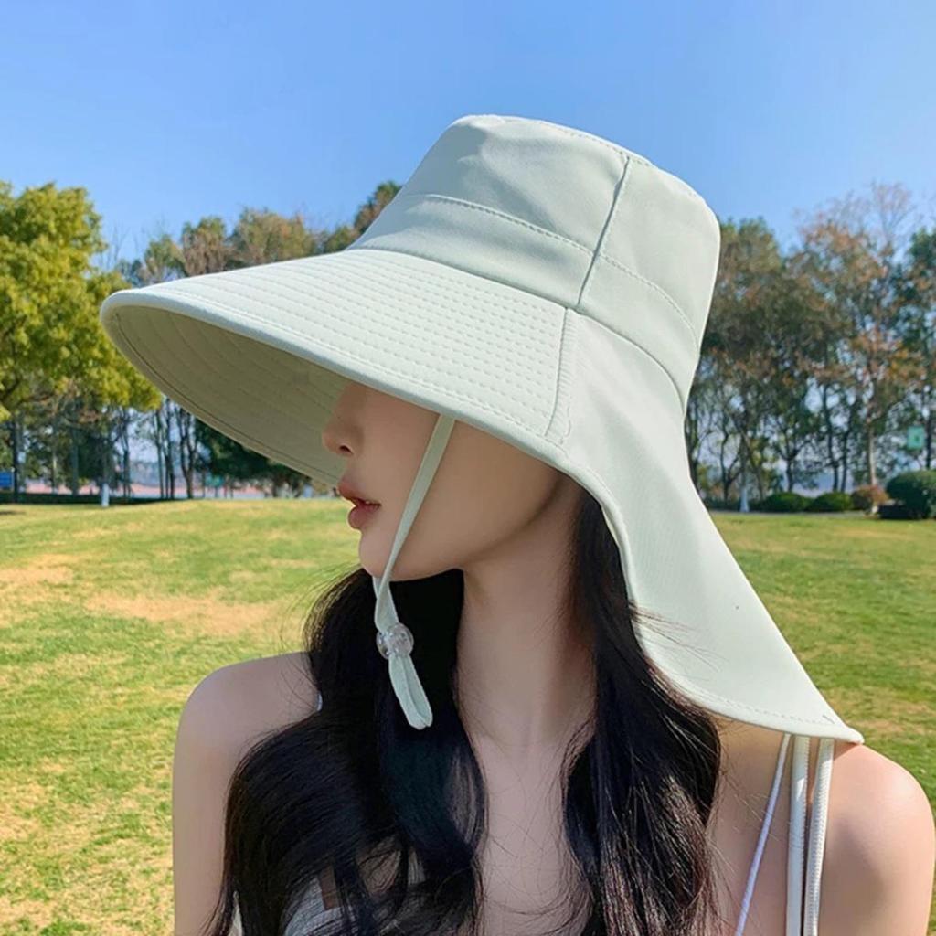 Women Summer Sun Hat Solid Color Fisherman Cap Ladies Visors High Quality Anti-UV Wide Brim Neck Protection Sunshade Hats