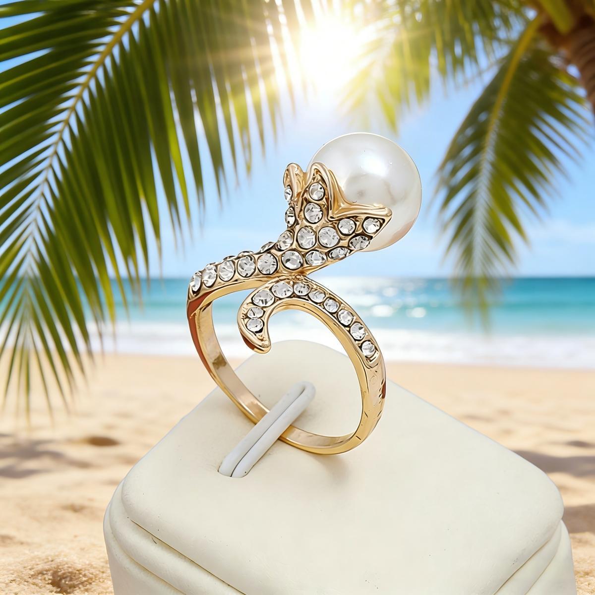 Pearl Star Crescent Moon Ring - Versatile Accessory for Vacations Dates Size 18 белый