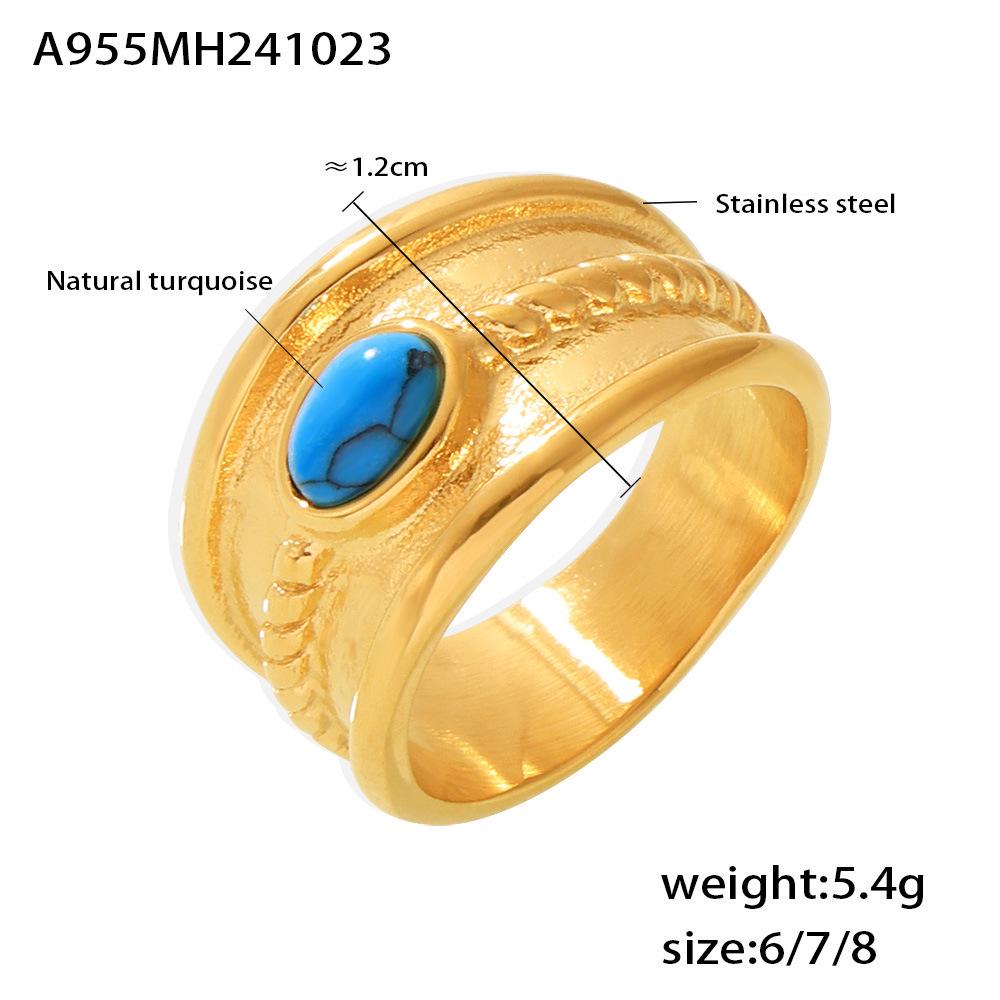 Mili Blue Turquoise Tiger Eye Stone Twist Pattern Stainless Steel Ring for Women, PVD Gold-Plated, Pinky Ring, In Stock