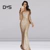 Women Prom Dress Tassel Sleeves Sheath Slim Fit V Neck Solid Color Sequin Fishtail Hem Evening Dress Cocktail Party Maxi Dress