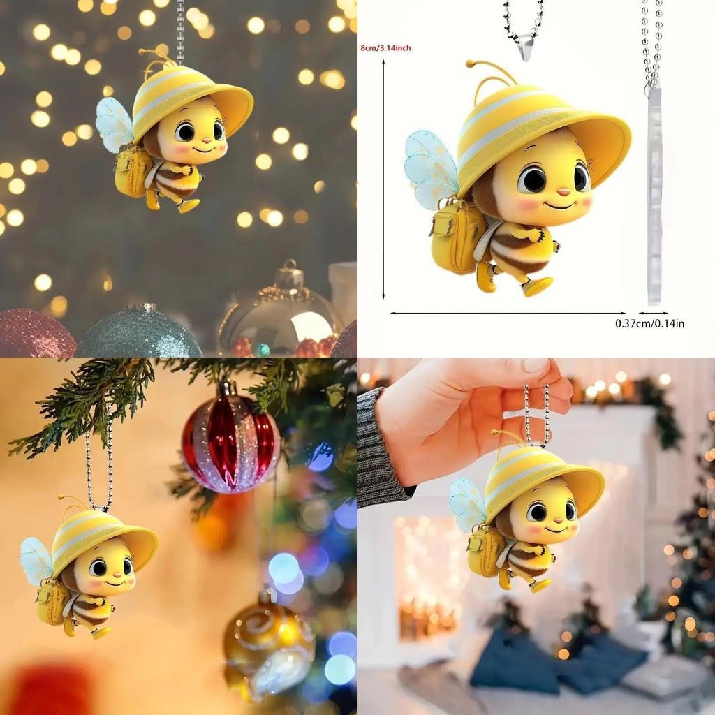 Car Decor Acrylic Flat Surface Bee Pendant With Cartoon Style For Interior Decoration