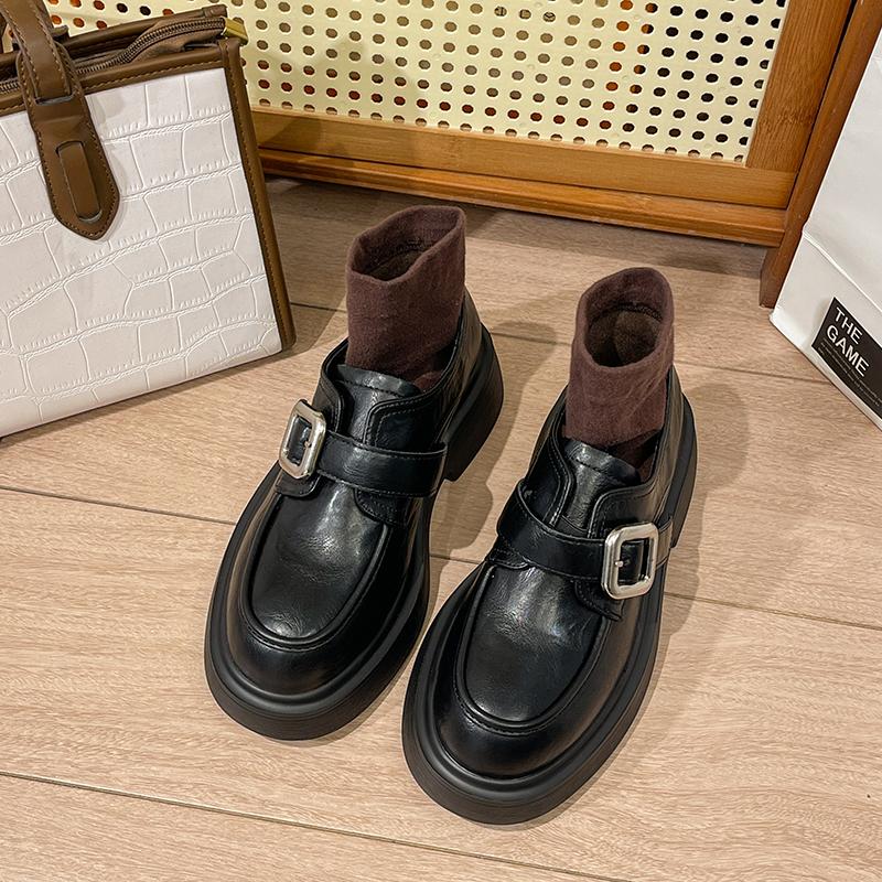 Women's Shoes Loafers Women's High Heels Fashion Buckle Strap Office and Career New Round Toe Heels Women