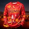 Herren lässiges Strick-Langarm-Rundhals-T-Shirt mit Halloween-Print