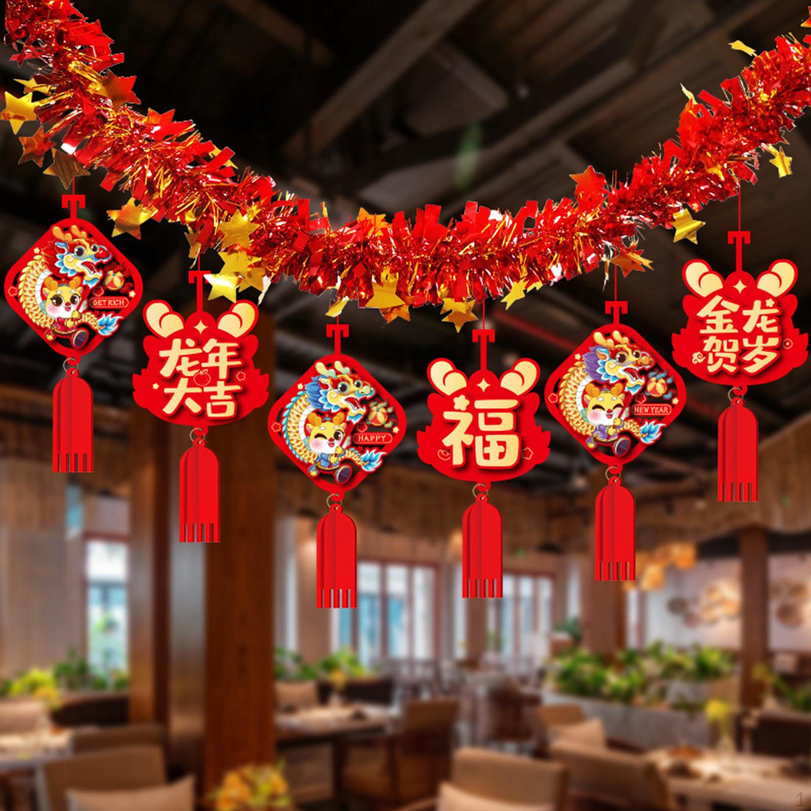 

Chinese Year Garland 8cmx200cm with 6 Pendant Tassel Traditional Decorative Room Ceiling Style B
