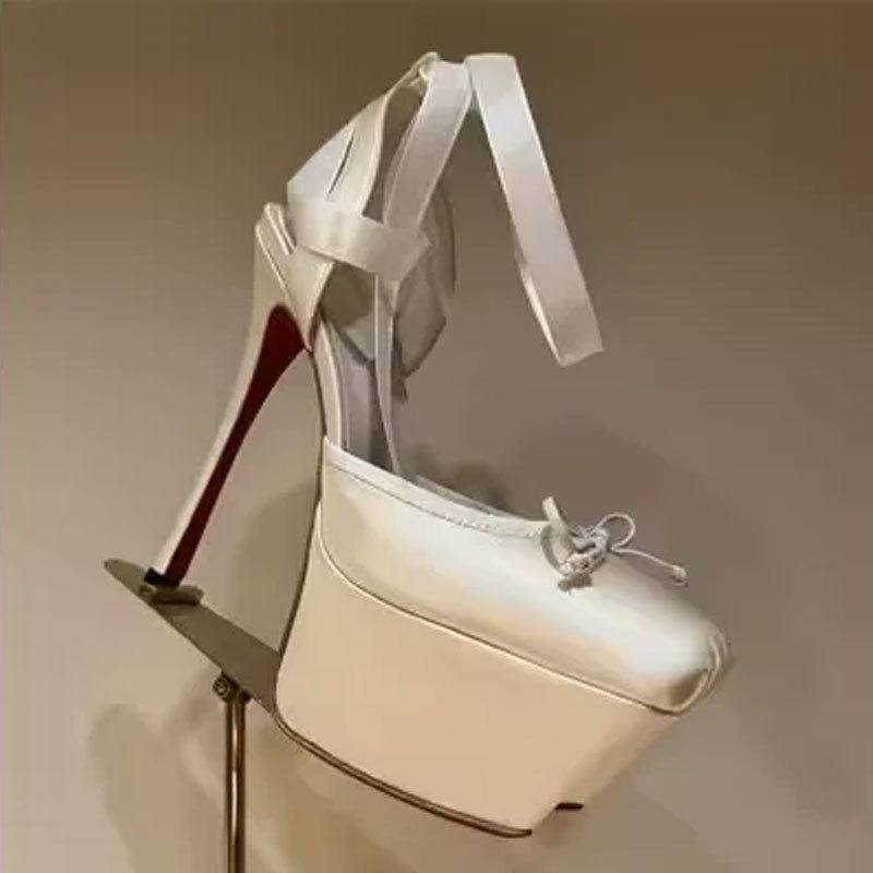 Fashion Sandals Fashion Shoe Super High Heels Wedding Party Sandals New Fashion Catwalk Satin Head Waterproof Table Thin Heel Ballet Bow