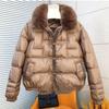 Collo in Pelliccia Sintetica di Volpe Giacca Invernale da Donna in Piumino d'Anatra Bianca Giacca Corta Calda da Donna Parka Largo Vintage da Donna