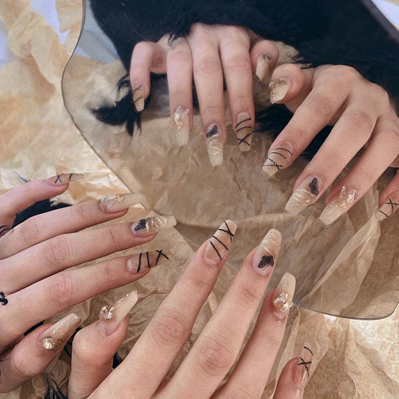 Nude Pink Gradient Butterfly Smudge Wearable False Nails Set