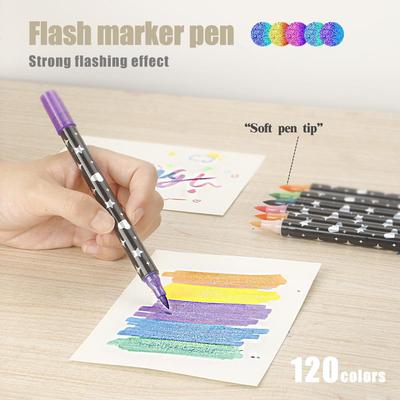 Dual-Color Glitter Brush Pen for Kids - Non-Fading, Bold Soft Tip