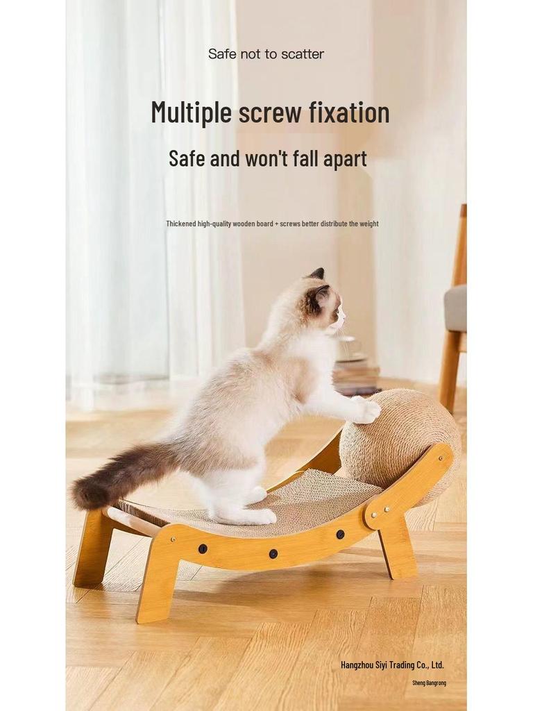 Sisal-Katzenbett & Kratzbaum-Kombination - Kratzfester Wellpappe-Liegesessel für Kätzchen