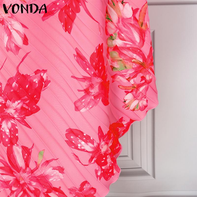 VONDA Women One Shoulder Sleeveless Twisted Waist Floral Print Irregular Holiday Dress