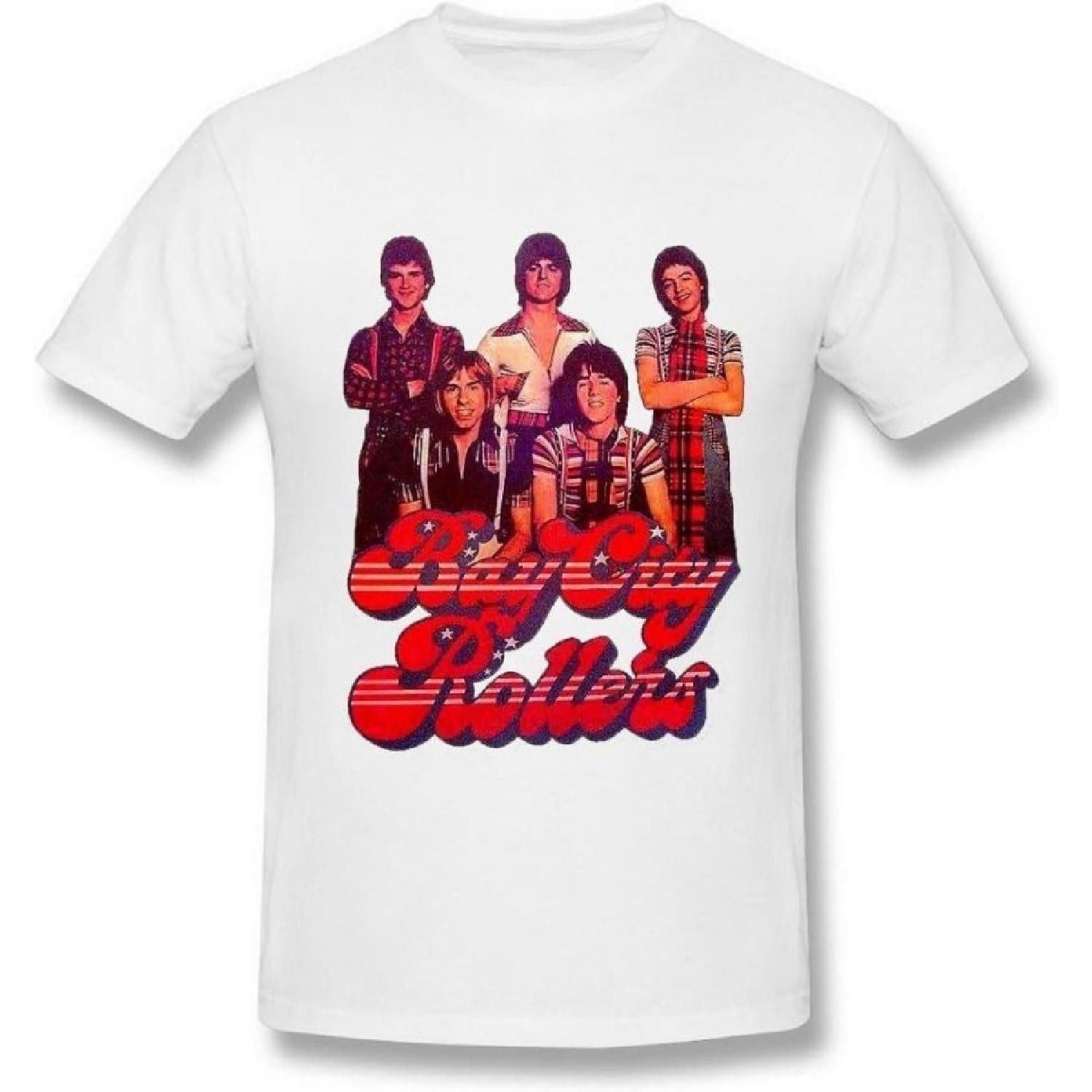 AICH Men s Bay City Rollers Band Logo White T Shirt S