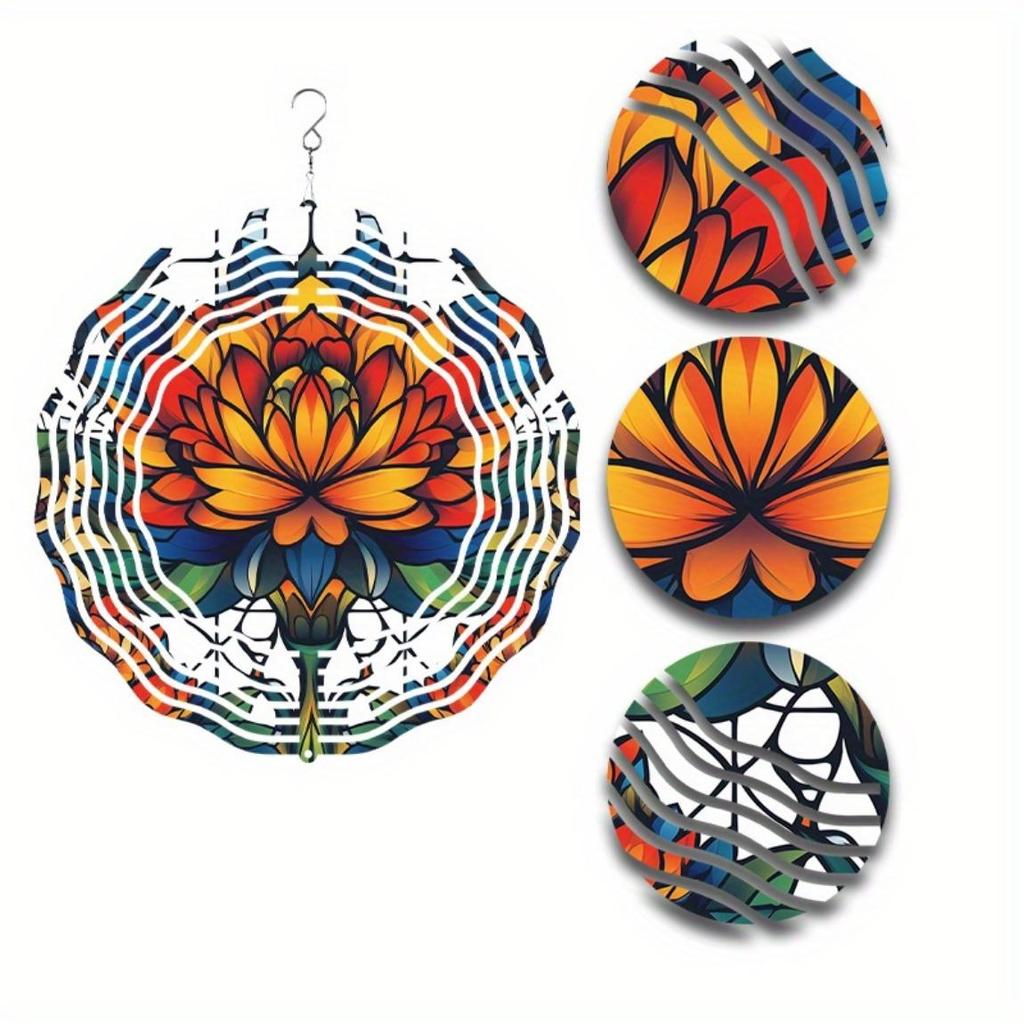 Metal Wind Chime 25.4 Inch Lotus Flower Design Colorful Garden Decor for Patio Outdoor All Seasons No Electricity Needed Durable Hanging