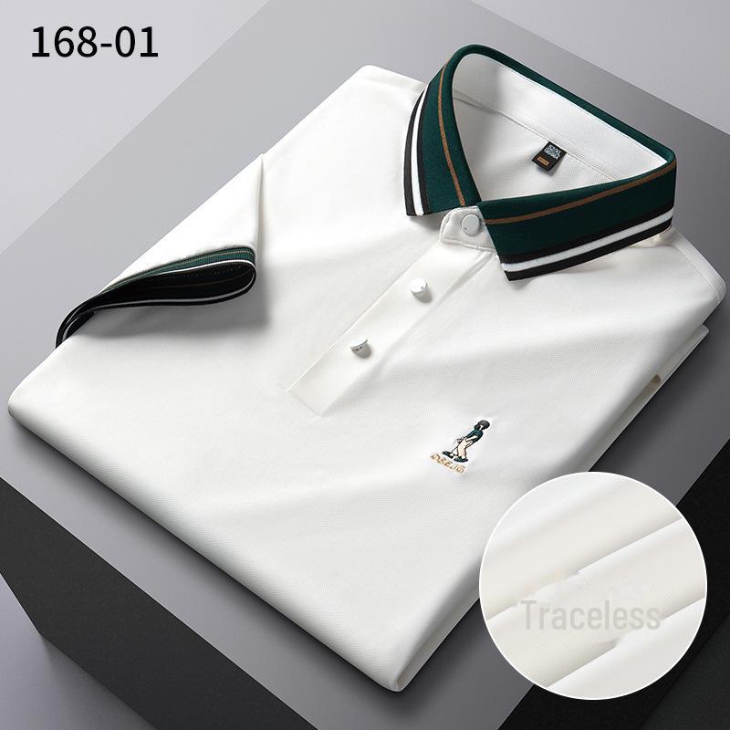 Men's Summer Ice Silk Polo Shirt - Short Sleeve, Solid Color, Embroidered, High Elasticity, Non-Iron, Anti-Wrinkle