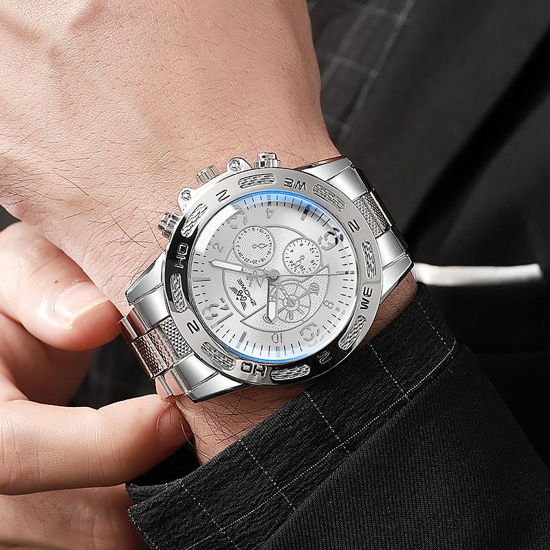 Men S Fashion Watch Large Dial False Three-Eye Steel Belt Men S Watch Quartz Watch