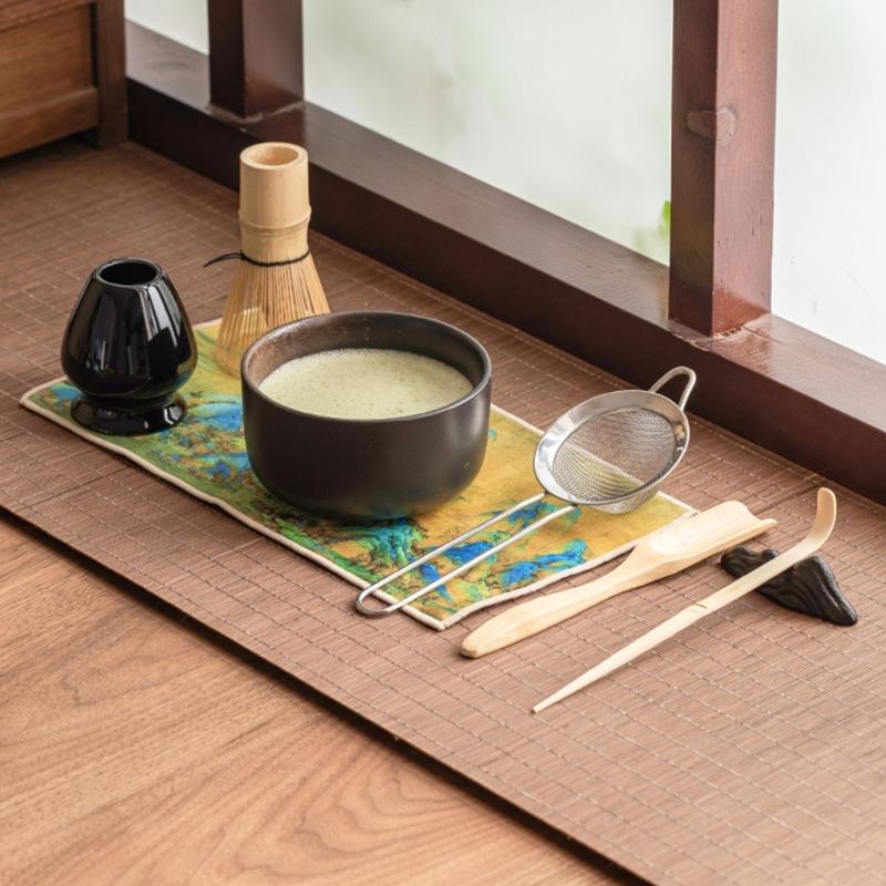 Set Of 8 Ceramic Matcha Bowl Including Wooden Whisk Modern Japanese Matcha Preparation Tool Teaware Accessories