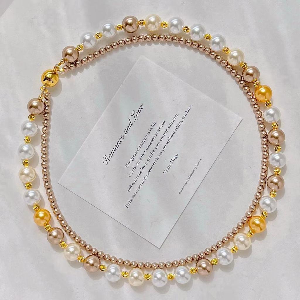 New Chinese-style retro Melard high-gloss mixed-color double-layer pearl necklace, a high-end sweater chain and clavicle chain for women
