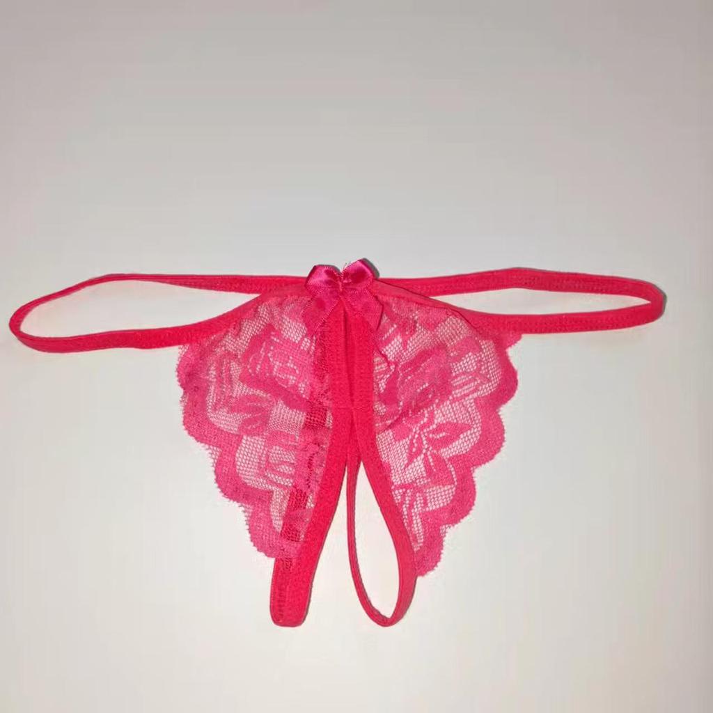 Chilot tanga cu fund deschis, dantelă și fundă - Chiloți sexy mărimi mari T-back
