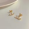Bow pearl earrings compact fashion stud earrings light luxury high sense versatile ins earrings women