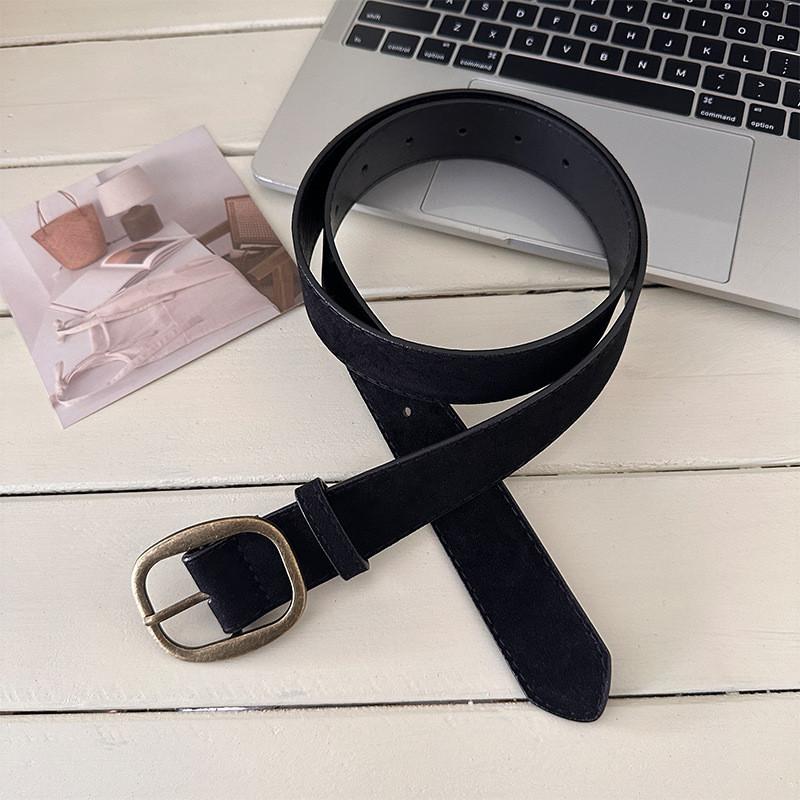 Vintage Retro Pu Leather Wide Belt For Women With Zinc Alloy Buckle For Denim Waist Accessory