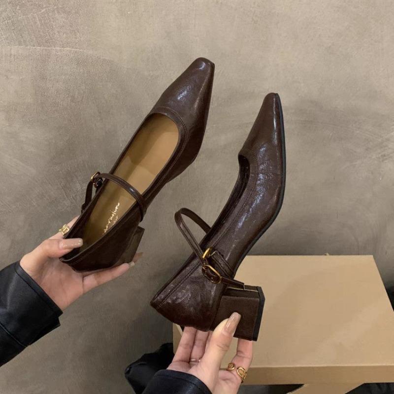 Versatile spring evening new shoes small thick heel Mary Jane single shoes women's head retro high heels