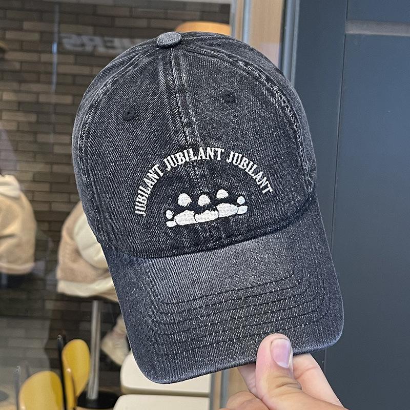 

Бейсболка из выстиранного денима с вышивкой в виде медведя, универсальная, для весны и лета, для маленького лица, с широкими полями (54-58Cm) Adjustable промывают черный