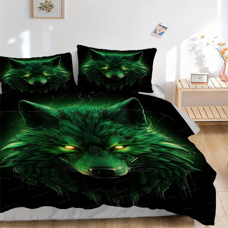 

3PCs Wolf Head Design Cover Set, Breathable Fabric, Machine Washable (1 Duvet Cover + 2 Pillowcases) (Without Quilt) yy250911071 135x200cm