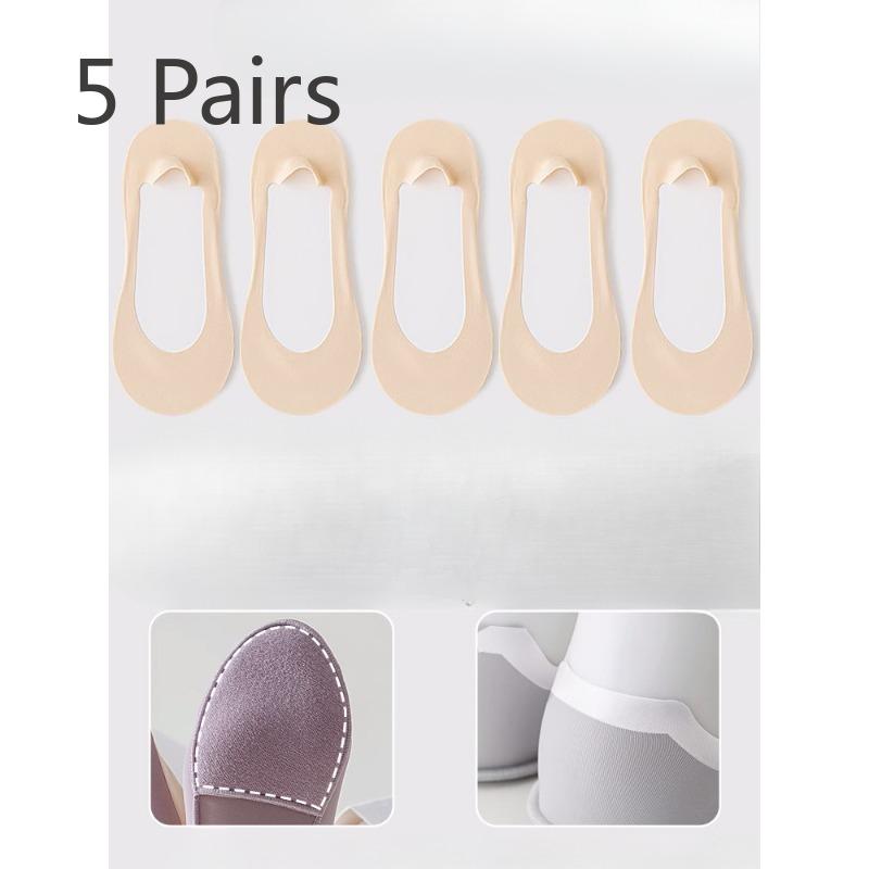 5 Pairs of Female Summer Thin Foot Protector Cotton Pad Non Slip with Ice Silk Shallow Mouth Invisible Socks
